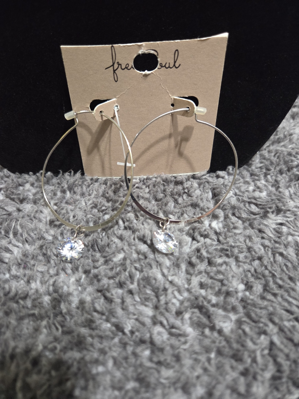 Silver Hoop Earrings with Crystal Dangle